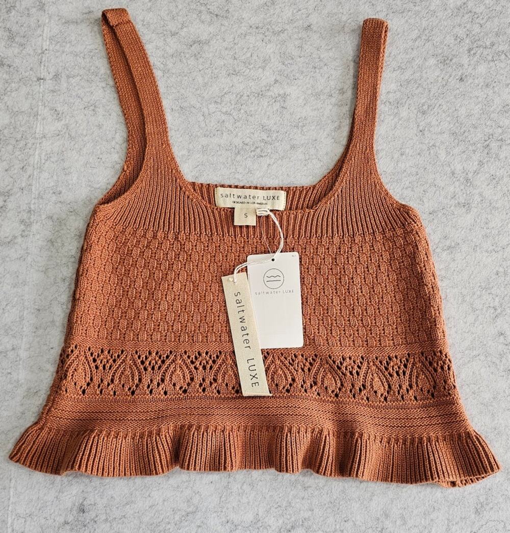 Saltwater Luxe Sienna Sweater Tank, Ruffle, Cropped, Western Boho, New, Sz S